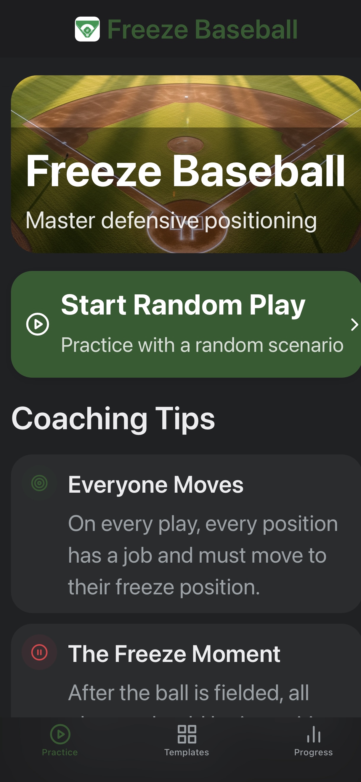 Freeze Baseball Home Screen